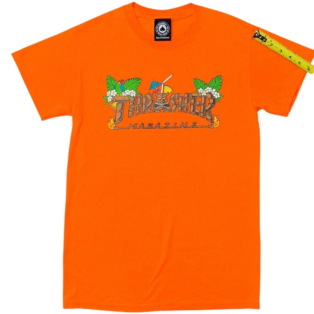 Thrasher Magazine Orange Tiki Graphic T-Shirt Mens Small Skateboarding Tee